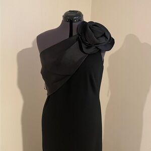 Betsy & Adam One Shoulder Black Dress